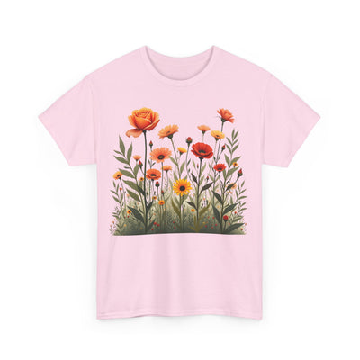 Wildflowers and Orange Roses, Graphic T-Shirts for Women, Floral Shirt, Womens Short Sleeve, Ladies Graphic Tees #5045TTS