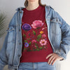 Wildflowers and Pink/Violet Roses, Graphic T-Shirts for Women, Floral Shirt, Womens Short Sleeve, Ladies Graphic Tees #5101TTS