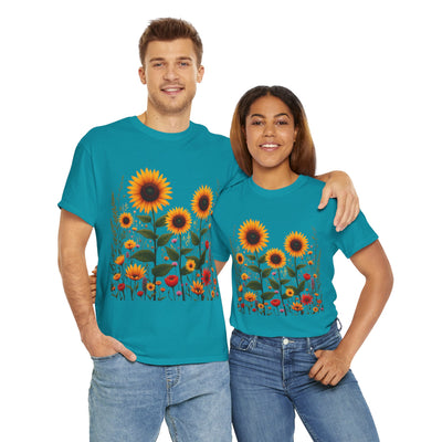 Sunflowers & Wildflowers, Graphic T-Shirts for Women, Floral Shirt, Womens Short Sleeve, Ladies Graphic Tees #5154TTS
