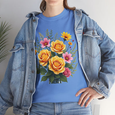 Wildflowers and Yellow Roses, Graphic T-Shirts for Women, Floral Shirt, Womens Short Sleeve, Ladies Graphic Tees #5135TTS