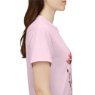 Wildflowers and Pink Roses, Graphic T-Shirts for Women, Floral Shirt, Womens Short Sleeve, Ladies Graphic Tees #5018TTS