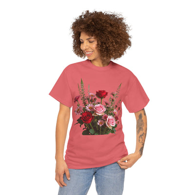 Wildflowers and Red & Pink Roses, Graphic T-Shirts for Women, Floral Shirt, Womens Short Sleeve, Ladies Graphic Tees #5132TTS