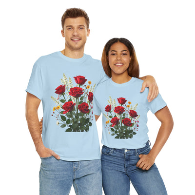 Wildflowers and Red Roses, Graphic T-Shirts for Women, Floral Shirt, Womens Short Sleeve, Ladies Graphic Tees #5128TTS