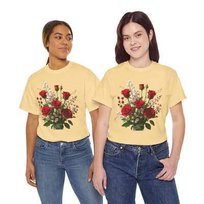 Wildflowers and Red Roses, Graphic T-Shirts for Women, Floral Shirt, Womens Short Sleeve, Ladies Graphic Tees #5130TTS