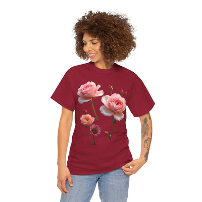 Wildflowers and Pink Roses, Graphic T-Shirts for Women, Floral Shirt, Womens Short Sleeve, Ladies Graphic Tees #5019TTS