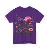 Wildflowers and Pink/Violet Roses, Graphic T-Shirts for Women, Floral Shirt, Womens Short Sleeve, Ladies Graphic Tees #5101TTS