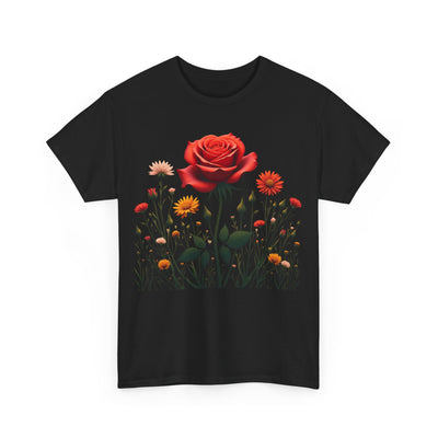 Wildflowers and a Red Rose, Graphic T-Shirts for Women, Floral Shirt, Womens Short Sleeve, Ladies Graphic Tees #5007TTS