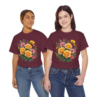 Wildflowers and Yellow Roses, Graphic T-Shirts for Women, Floral Shirt, Womens Short Sleeve, Ladies Graphic Tees #5135TTS