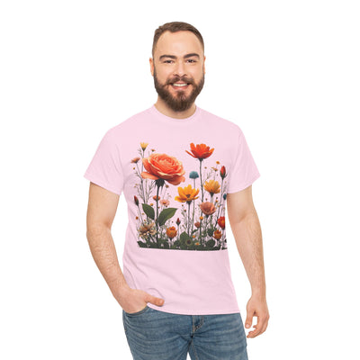 Wildflowers and Orange Roses, Graphic T-Shirts for Women, Floral Shirt, Womens Short Sleeve, Ladies Graphic Tees #5044TTS
