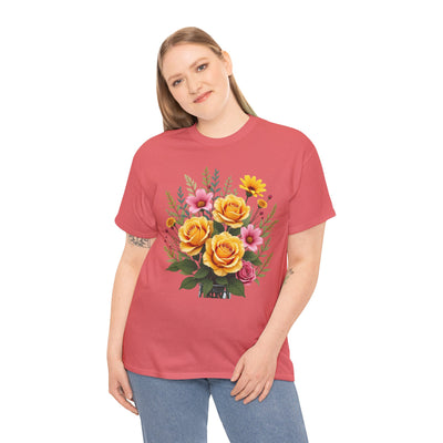 Wildflowers and Yellow Roses, Graphic T-Shirts for Women, Floral Shirt, Womens Short Sleeve, Ladies Graphic Tees #5135TTS