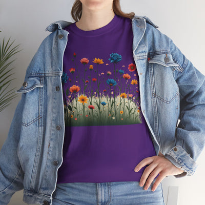 Wildflowers and Blue Roses, Graphic T-Shirts for Women, Floral Shirt, Womens Short Sleeve, Ladies Graphic Tees #5050TTS
