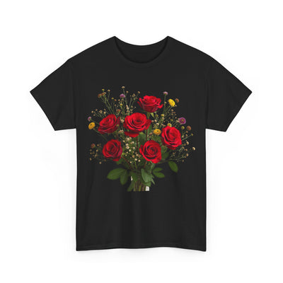 Wildflowers and Red Roses, Graphic T-Shirts for Women, Floral Shirt, Womens Short Sleeve, Ladies Graphic Tees #5131TTS