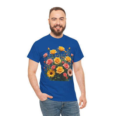 Wildflowers and Pink & Yellow Roses, Graphic T-Shirts for Women, Floral Shirt, Womens Short Sleeve, Ladies Graphic Tees #5141TTS