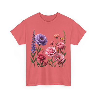 Wildflowers and Pink/Violet Roses, Graphic T-Shirts for Women, Floral Shirt, Womens Short Sleeve, Ladies Graphic Tees #5100TTS