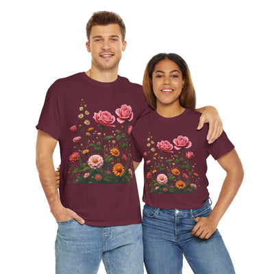 Wildflowers and Pink Roses, Graphic T-Shirts for Women, Floral Shirt, Womens Short Sleeve, Ladies Graphic Tees #5013TTS