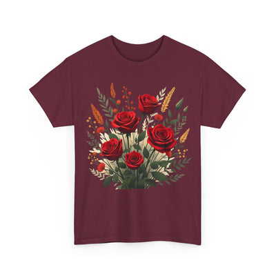 Wildflowers and Red Roses, Graphic T-Shirts for Women, Floral Shirt, Womens Short Sleeve, Ladies Graphic Tees #5129TTS