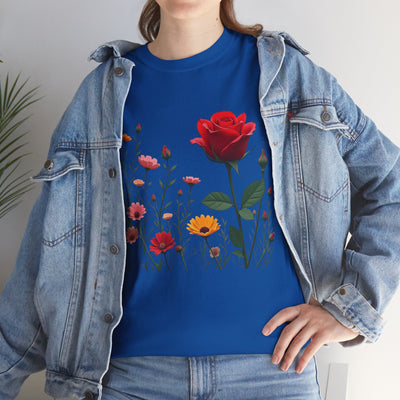 Wildflowers and a Red Rose, Graphic T-Shirts for Women, Floral Shirt, Womens Short Sleeve, Ladies Graphic Tees #5006TTS