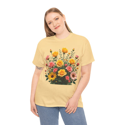 Wildflowers and Pink & Yellow Roses, Graphic T-Shirts for Women, Floral Shirt, Womens Short Sleeve, Ladies Graphic Tees #5141TTS