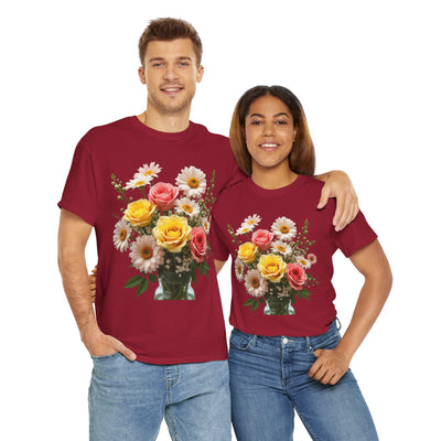 Wildflowers and Pink & Yellow Roses, Graphic T-Shirts for Women, Floral Shirt, Womens Short Sleeve, Ladies Graphic Tees #5136TTS