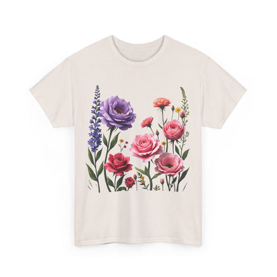 Wildflowers and Pink/Violet Roses, Graphic T-Shirts for Women, Floral Shirt, Womens Short Sleeve, Ladies Graphic Tees #5100TTS