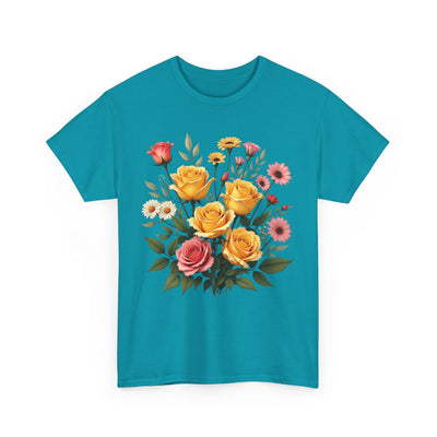 Wildflowers and Pink & Yellow Roses, Graphic T-Shirts for Women, Floral Shirt, Womens Short Sleeve, Ladies Graphic Tees #5137TTS