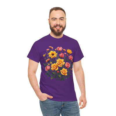 Wildflowers and Pink & Yellow Roses, Graphic T-Shirts for Women, Floral Shirt, Womens Short Sleeve, Ladies Graphic Tees #5139TTS
