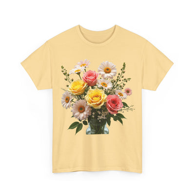 Wildflowers and Pink & Yellow Roses, Graphic T-Shirts for Women, Floral Shirt, Womens Short Sleeve, Ladies Graphic Tees #5136TTS