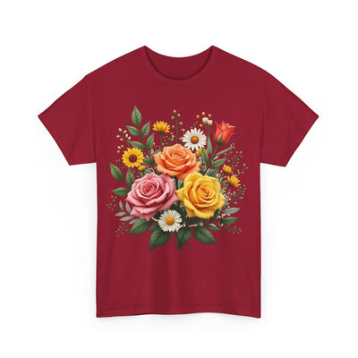 Wildflowers and Pink & Yellow Roses, Graphic T-Shirts for Women, Floral Shirt, Womens Short Sleeve, Ladies Graphic Tees #5144TTS