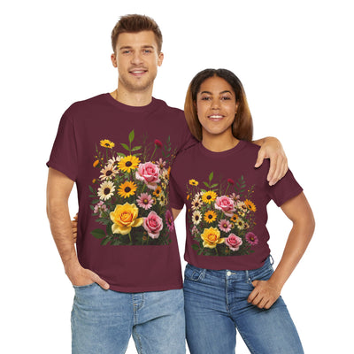 Wildflowers and Pink & Yellow Roses, Graphic T-Shirts for Women, Floral Shirt, Womens Short Sleeve, Ladies Graphic Tees #5150TTS