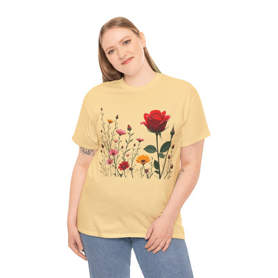 Wildflowers and a Red Rose, Graphic T-Shirts for Women, Floral Shirt, Womens Short Sleeve, Ladies Graphic Tees #5006TTS