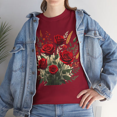 Wildflowers and Red Roses, Graphic T-Shirts for Women, Floral Shirt, Womens Short Sleeve, Ladies Graphic Tees #5129TTS