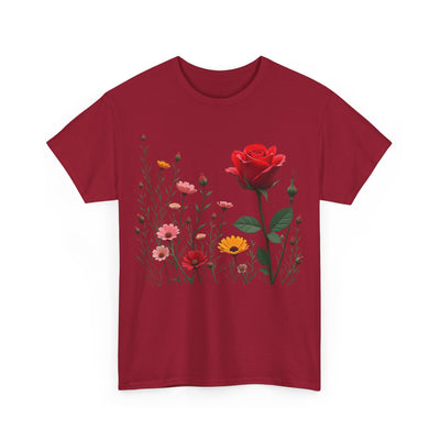 Wildflowers and a Red Rose, Graphic T-Shirts for Women, Floral Shirt, Womens Short Sleeve, Ladies Graphic Tees #5006TTS