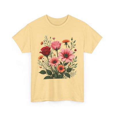 Wildflowers and Pink & Red Roses, Graphic T-Shirts for Women, Floral Shirt, Womens Short Sleeve, Ladies Graphic Tees #5133TTS