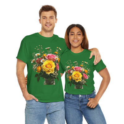 Wildflowers and Pink & Yellow Roses, Graphic T-Shirts for Women, Floral Shirt, Womens Short Sleeve, Ladies Graphic Tees #5143TTS