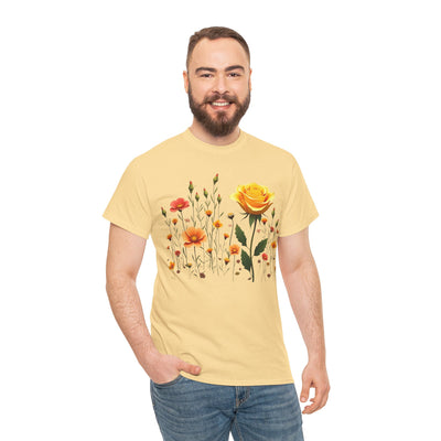 Wildflowers and a Yellow Rose, Graphic T-Shirts for Women, Floral Shirt, Womens Short Sleeve, Ladies Graphic Tees #5010TTS