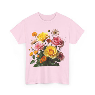 Wildflowers and Pink & Yellow Roses, Graphic T-Shirts for Women, Floral Shirt, Womens Short Sleeve, Ladies Graphic Tees #5148TTS