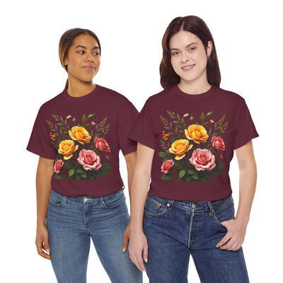 Wildflowers and Pink & Yellow Roses, Graphic T-Shirts for Women, Floral Shirt, Womens Short Sleeve, Ladies Graphic Tees #5149TTS