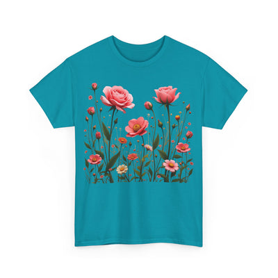 Wildflowers and Pink Roses, Graphic T-Shirts for Women, Floral Shirt, Womens Short Sleeve, Ladies Graphic Tees #5022TTS