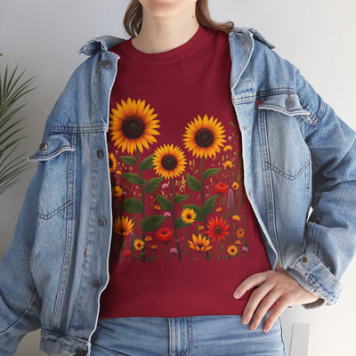 Sunflowers & Wildflowers, Graphic T-Shirts for Women, Floral Shirt, Womens Short Sleeve, Ladies Graphic Tees #5154TTS