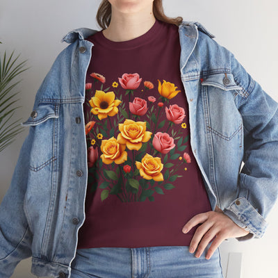 Wildflowers and Pink & Yellow Roses, Graphic T-Shirts for Women, Floral Shirt, Womens Short Sleeve, Ladies Graphic Tees #5139TTS