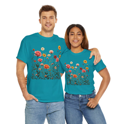 Wildflowers and Pink Roses, Graphic T-Shirts for Women, Floral Shirt, Womens Short Sleeve, Ladies Graphic Tees #5023TTS