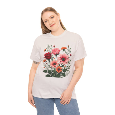 Wildflowers and Pink & Red Roses, Graphic T-Shirts for Women, Floral Shirt, Womens Short Sleeve, Ladies Graphic Tees #5133TTS