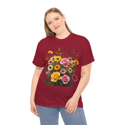 Wildflowers and Pink & Yellow Roses, Graphic T-Shirts for Women, Floral Shirt, Womens Short Sleeve, Ladies Graphic Tees #5150TTS