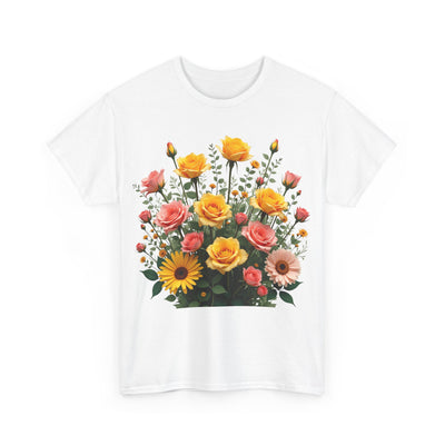 Wildflowers and Pink & Yellow Roses, Graphic T-Shirts for Women, Floral Shirt, Womens Short Sleeve, Ladies Graphic Tees #5141TTS
