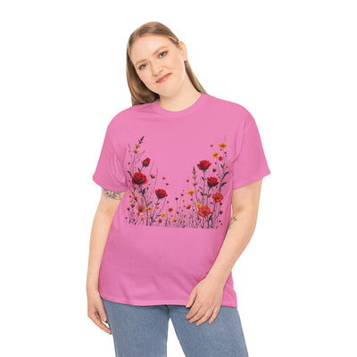 Wildflowers and Red Roses, Graphic T-Shirts for Women, Floral Shirt, Womens Short Sleeve, Ladies Graphic Tees #5033TTS