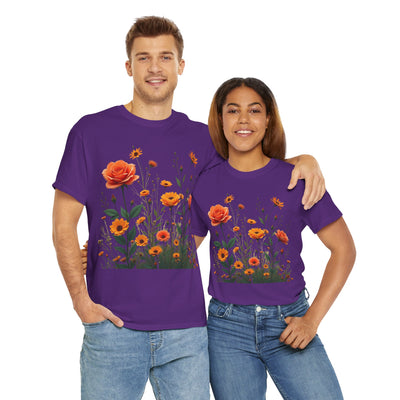 Wildflowers and Orange Roses, Graphic T-Shirts for Women, Floral Shirt, Womens Short Sleeve, Ladies Graphic Tees #5046TTS
