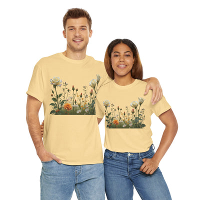 Wildflowers and White Roses, Graphic T-Shirts for Women, Floral Shirt, Womens Short Sleeve, Ladies Graphic Tees #5039TTS