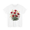 Wildflowers and Red Roses, Graphic T-Shirts for Women, Floral Shirt, Womens Short Sleeve, Ladies Graphic Tees #5128TTS