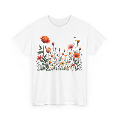 Wildflowers and Orange Roses, Graphic T-Shirts for Women, Floral Shirt, Womens Short Sleeve, Ladies Graphic Tees #5042TTS