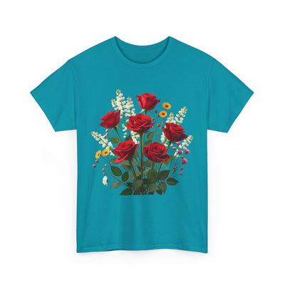 Wildflowers and Red Roses, Graphic T-Shirts for Women, Floral Shirt, Womens Short Sleeve, Ladies Graphic Tees #5128TTS